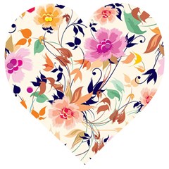 Abstract Floral Background Wooden Puzzle Heart by nateshop