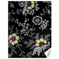 Black Background With Gray Flowers, Floral Black Texture Canvas 36  X 48  by nateshop