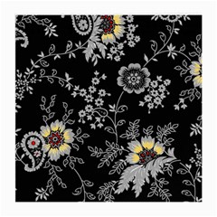 Black Background With Gray Flowers, Floral Black Texture Medium Glasses Cloth by nateshop