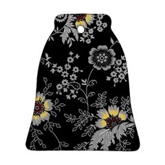 Black Background With Gray Flowers, Floral Black Texture Bell Ornament (two Sides)