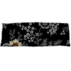 Black Background With Gray Flowers, Floral Black Texture Body Pillow Case Dakimakura (two Sides) by nateshop