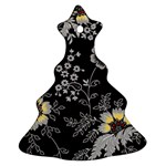 Black Background With Gray Flowers, Floral Black Texture Christmas Tree Ornament (Two Sides) Front