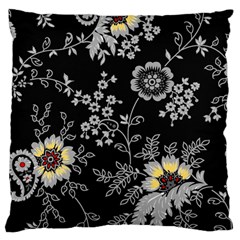 Black Background With Gray Flowers, Floral Black Texture Large Cushion Case (one Side) by nateshop