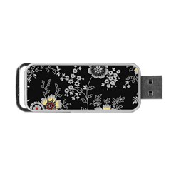 Black Background With Gray Flowers, Floral Black Texture Portable Usb Flash (one Side) by nateshop