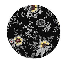 Black Background With Gray Flowers, Floral Black Texture Mini Round Pill Box (pack Of 5) by nateshop