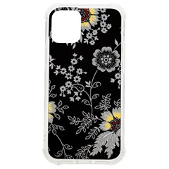 Black Background With Gray Flowers, Floral Black Texture Iphone 12 Mini Tpu Uv Print Case	 by nateshop