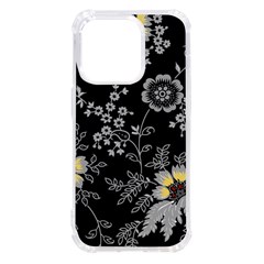 Black Background With Gray Flowers, Floral Black Texture Iphone 14 Pro Tpu Uv Print Case by nateshop