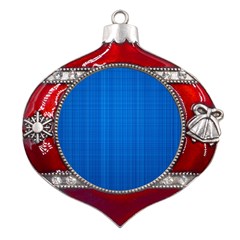Blue Abstract, Background Pattern Metal Snowflake And Bell Red Ornament by nateshop