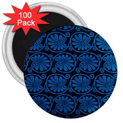 Blue Floral Pattern Floral Greek Ornaments 3  Magnets (100 Pack)