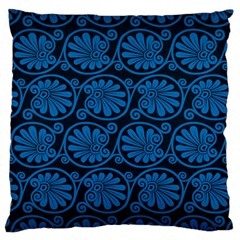 Blue Floral Pattern Floral Greek Ornaments Large Cushion Case (two Sides) by nateshop