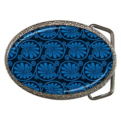 Blue Floral Pattern Floral Greek Ornaments Belt Buckles by nateshop