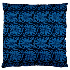 Blue Floral Pattern Floral Greek Ornaments Large Premium Plush Fleece Cushion Case (one Side) by nateshop