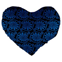 Blue Floral Pattern Floral Greek Ornaments Large 19  Premium Flano Heart Shape Cushions by nateshop