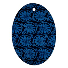 Blue Floral Pattern Floral Greek Ornaments Oval Ornament (two Sides) by nateshop