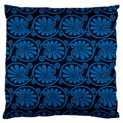 Blue Floral Pattern Floral Greek Ornaments Large Cushion Case (one Side) by nateshop