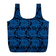 Blue Floral Pattern Floral Greek Ornaments Full Print Recycle Bag (l)