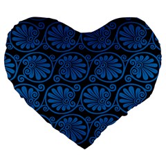 Blue Floral Pattern Floral Greek Ornaments Large 19  Premium Heart Shape Cushions by nateshop