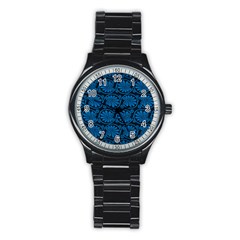 Blue Floral Pattern Floral Greek Ornaments Stainless Steel Round Watch