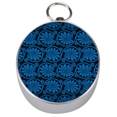 Blue Floral Pattern Floral Greek Ornaments Silver Compasses