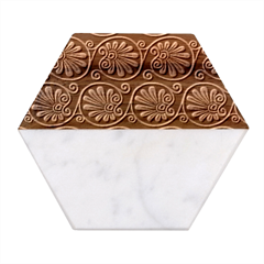 Blue Floral Pattern Floral Greek Ornaments Marble Wood Coaster (hexagon) 