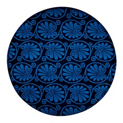 Blue Floral Pattern Floral Greek Ornaments Round Glass Fridge Magnet (4 Pack)