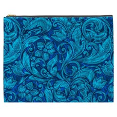 Blue Floral Pattern Texture, Floral Ornaments Texture Cosmetic Bag (xxxl) by nateshop