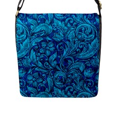 Blue Floral Pattern Texture, Floral Ornaments Texture Flap Closure Messenger Bag (l) by nateshop