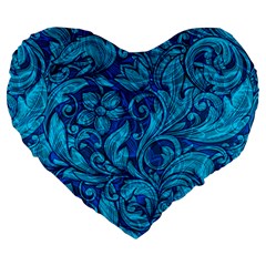 Blue Floral Pattern Texture, Floral Ornaments Texture Large 19  Premium Heart Shape Cushions by nateshop