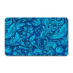 Blue Floral Pattern Texture, Floral Ornaments Texture Magnet (rectangular) by nateshop