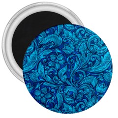 Blue Floral Pattern Texture, Floral Ornaments Texture 3  Magnets by nateshop