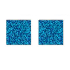 Blue Floral Pattern Texture, Floral Ornaments Texture Cufflinks (square) by nateshop