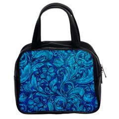 Blue Floral Pattern Texture, Floral Ornaments Texture Classic Handbag (two Sides) by nateshop