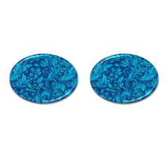 Blue Floral Pattern Texture, Floral Ornaments Texture Cufflinks (oval) by nateshop