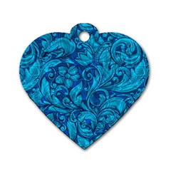 Blue Floral Pattern Texture, Floral Ornaments Texture Dog Tag Heart (one Side) by nateshop