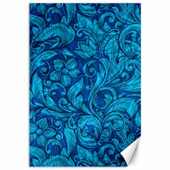 Blue Floral Pattern Texture, Floral Ornaments Texture Canvas 12  X 18  by nateshop