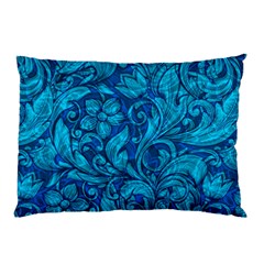 Blue Floral Pattern Texture, Floral Ornaments Texture Pillow Case by nateshop