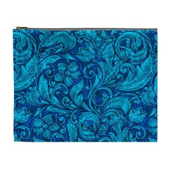 Blue Floral Pattern Texture, Floral Ornaments Texture Cosmetic Bag (xl) by nateshop