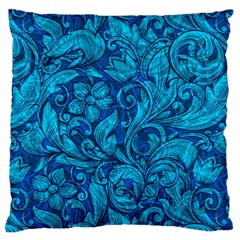 Blue Floral Pattern Texture, Floral Ornaments Texture Large Cushion Case (one Side) by nateshop