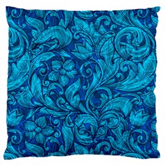 Blue Floral Pattern Texture, Floral Ornaments Texture Standard Premium Plush Fleece Cushion Case (two Sides)