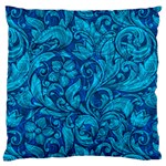 Blue Floral Pattern Texture, Floral Ornaments Texture Large Premium Plush Fleece Cushion Case (One Side) Front