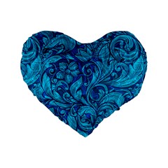 Blue Floral Pattern Texture, Floral Ornaments Texture Standard 16  Premium Flano Heart Shape Cushions by nateshop