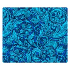 Blue Floral Pattern Texture, Floral Ornaments Texture Two Sides Premium Plush Fleece Blanket (small) by nateshop