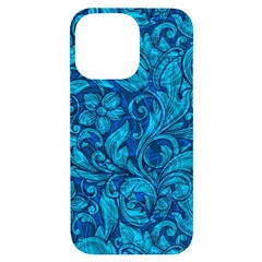 Blue Floral Pattern Texture, Floral Ornaments Texture Iphone 14 Pro Max Black Uv Print Case by nateshop