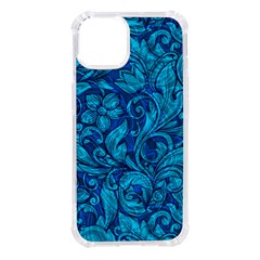 Blue Floral Pattern Texture, Floral Ornaments Texture Iphone 14 Tpu Uv Print Case by nateshop