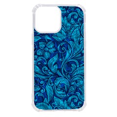 Blue Floral Pattern Texture, Floral Ornaments Texture Iphone 13 Pro Max Tpu Uv Print Case by nateshop