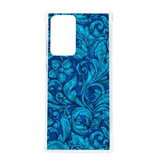 Blue Floral Pattern Texture, Floral Ornaments Texture Samsung Galaxy Note 20 Ultra Tpu Uv Case