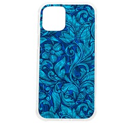 Blue Floral Pattern Texture, Floral Ornaments Texture Iphone 12 Pro Max Tpu Uv Print Case by nateshop