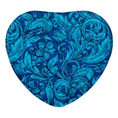 Blue Floral Pattern Texture, Floral Ornaments Texture Heart Glass Fridge Magnet (4 Pack) by nateshop
