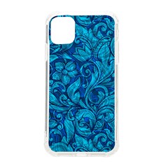 Blue Floral Pattern Texture, Floral Ornaments Texture Iphone 11 Tpu Uv Print Case by nateshop
