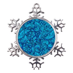 Blue Floral Pattern Texture, Floral Ornaments Texture Metal Large Snowflake Ornament by nateshop